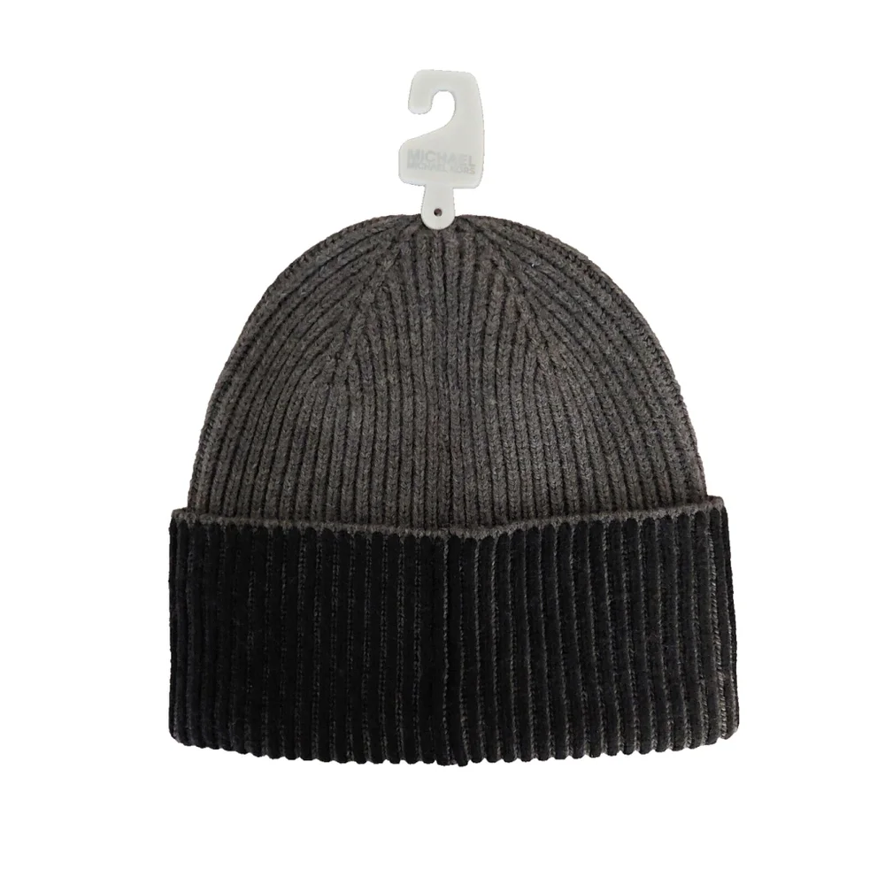 Michael Kors Colorblock Black & Gray Beanie Fall Winter Hat Sz One Size NWT